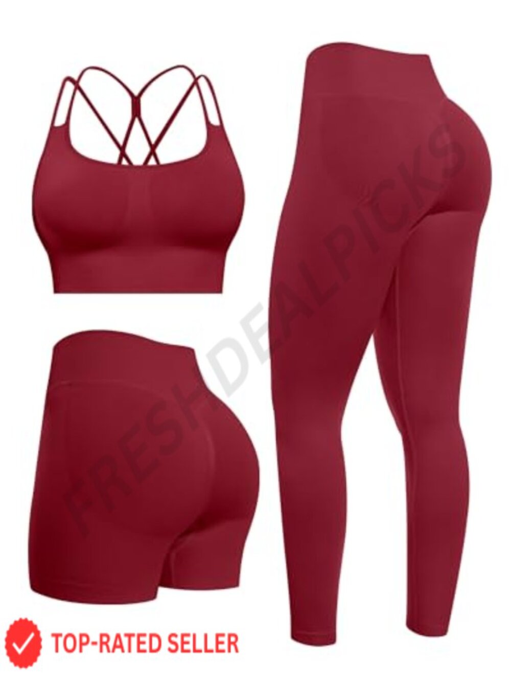 Women's Workout Set Seamless Leggings Shorts Criss-Cross Sports Bra